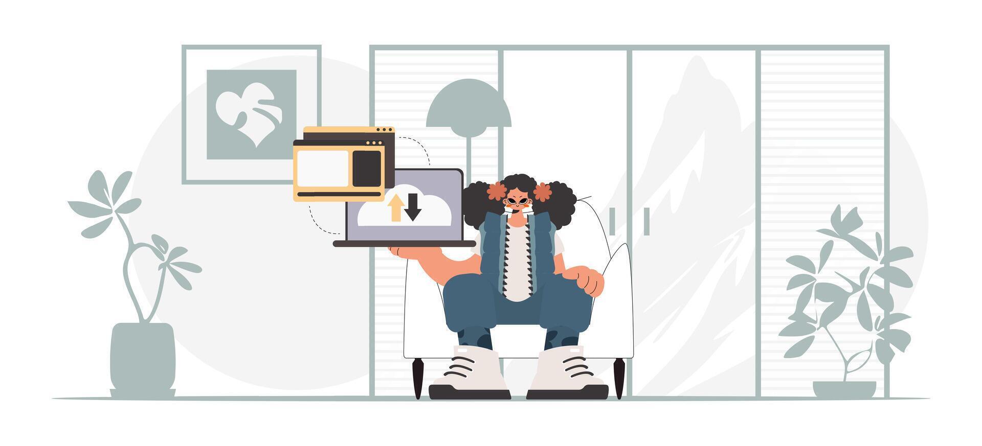 A man sitting in a chair with a laptop vector