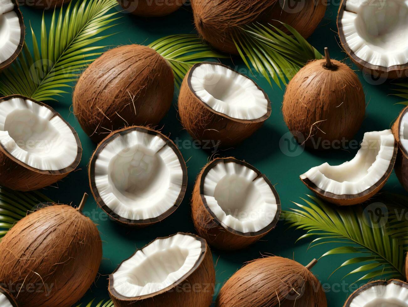 A Bunch Of Coconuts Sitting On Top Of A Table. AI Generated photo