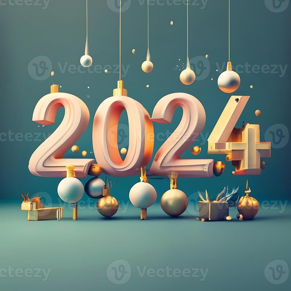 contento nuevo año 2024 3d texto efectos imagen generador ai foto