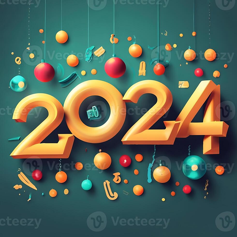 contento nuevo año 2024 3d texto efectos imagen generador ai foto