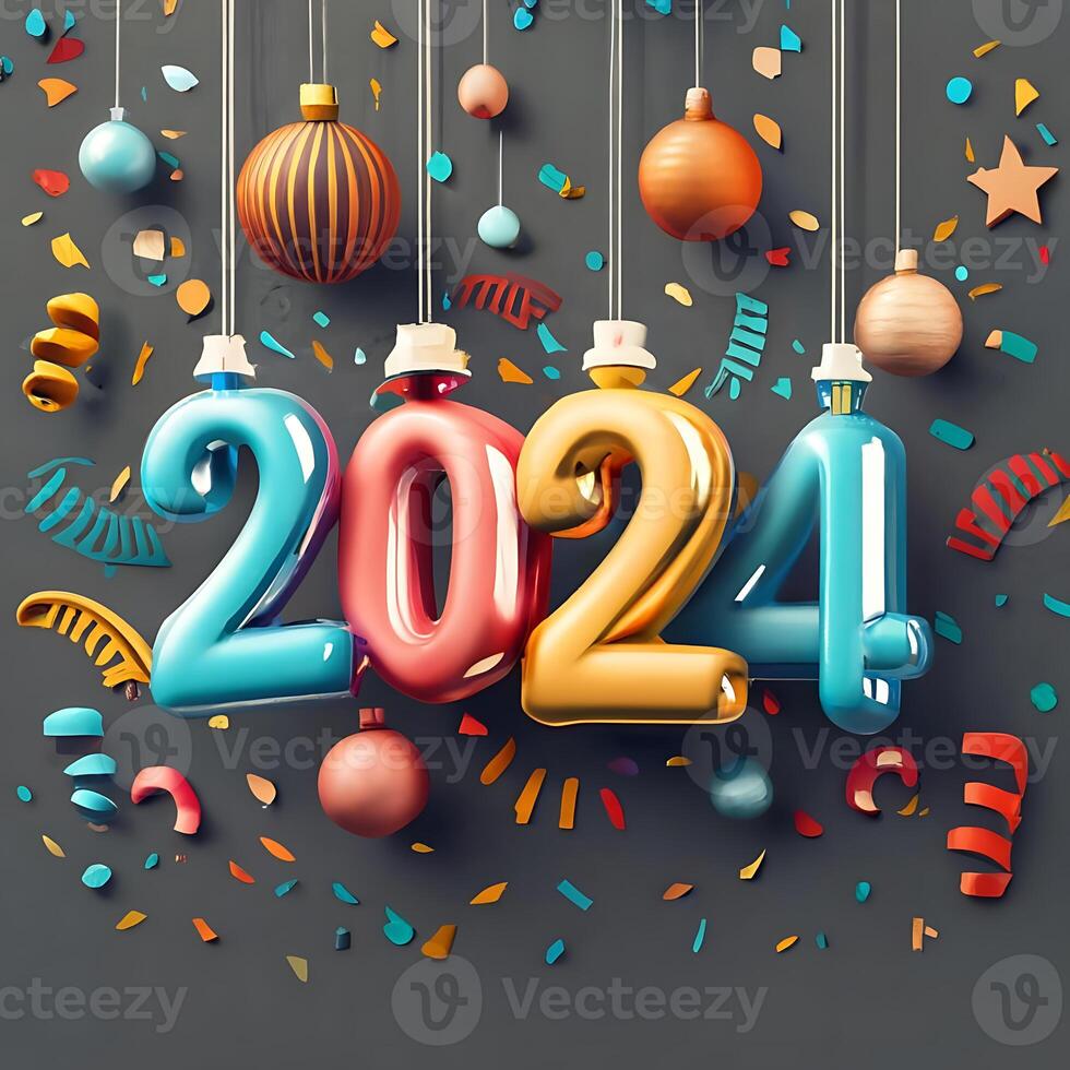 Happy New Year 2024 3D text effects Image Generator AI photo