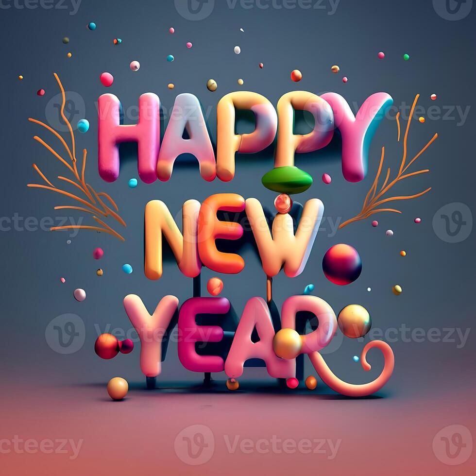 Happy New Year 2024 3D text effects Image Generator AI 29090928 Stock