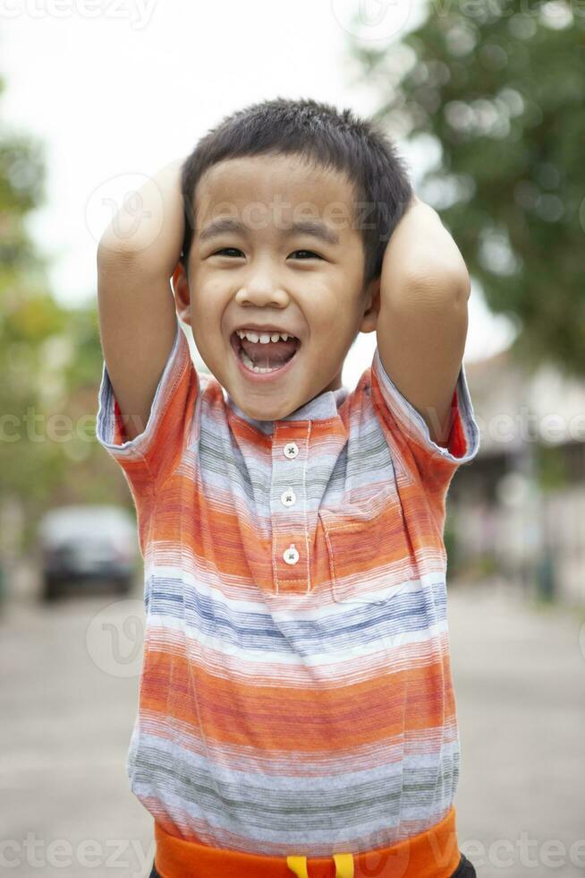 close up head of asian children happiness emotion photo