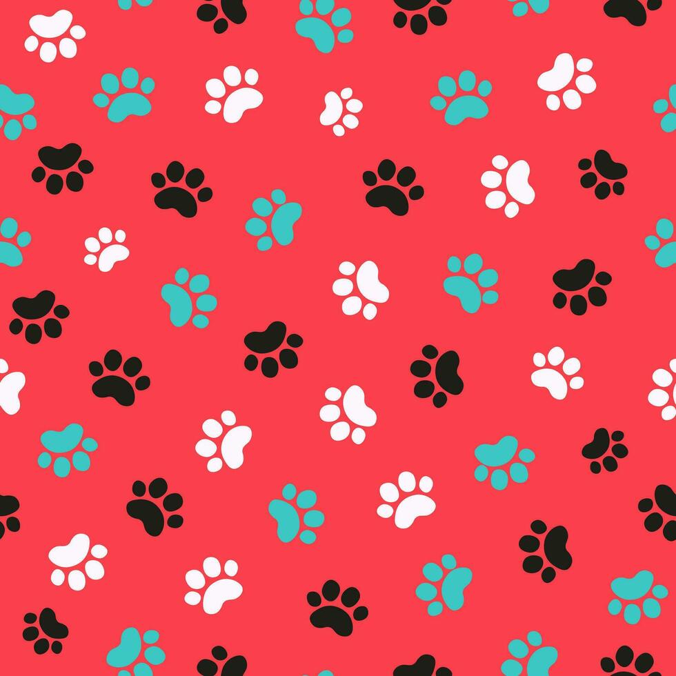 Cat paw print. Animal footprints pattern. Pets. Seamless vector background.