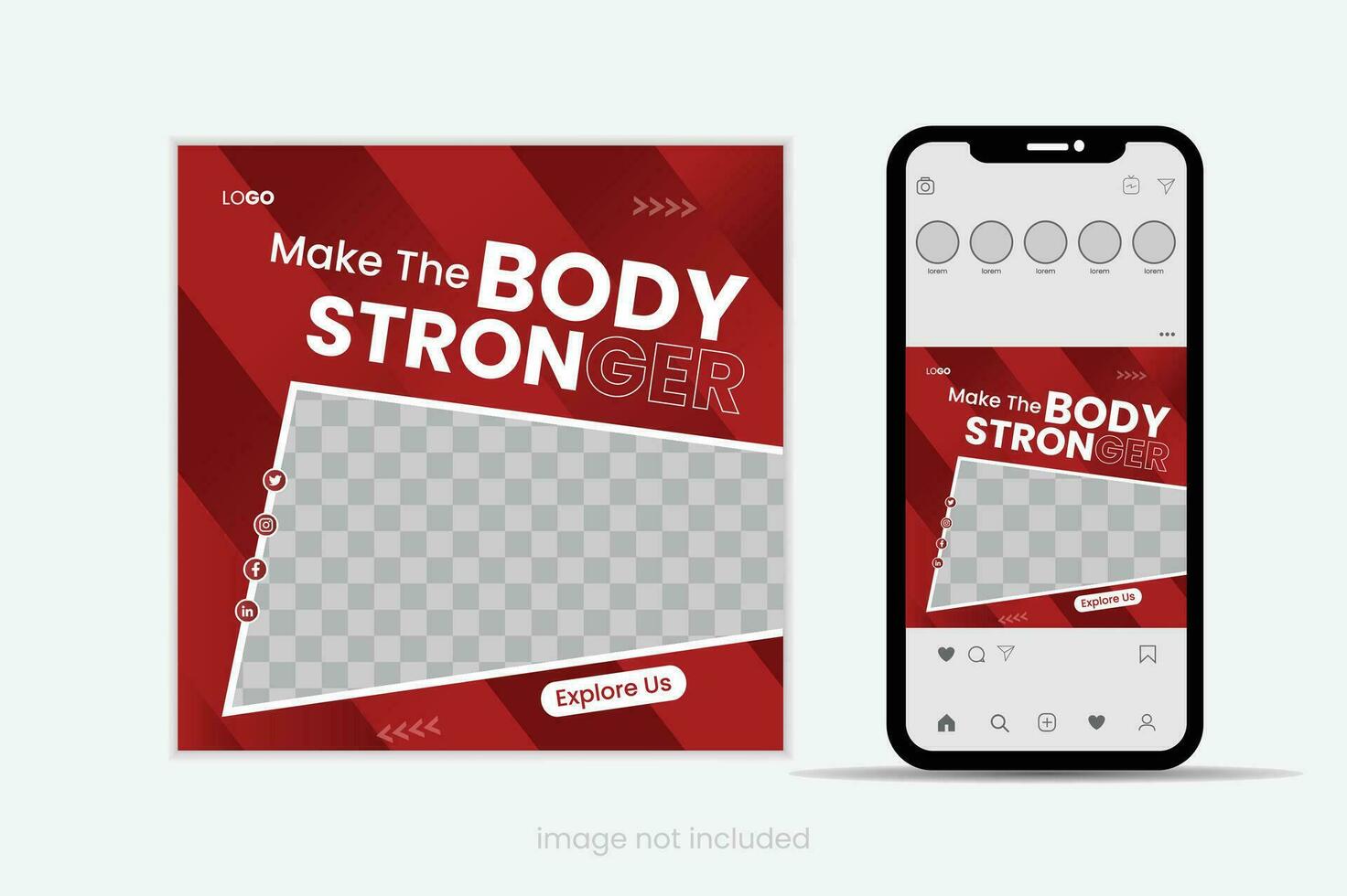 gym weight lifting social media post, gym banner template design pack. vector