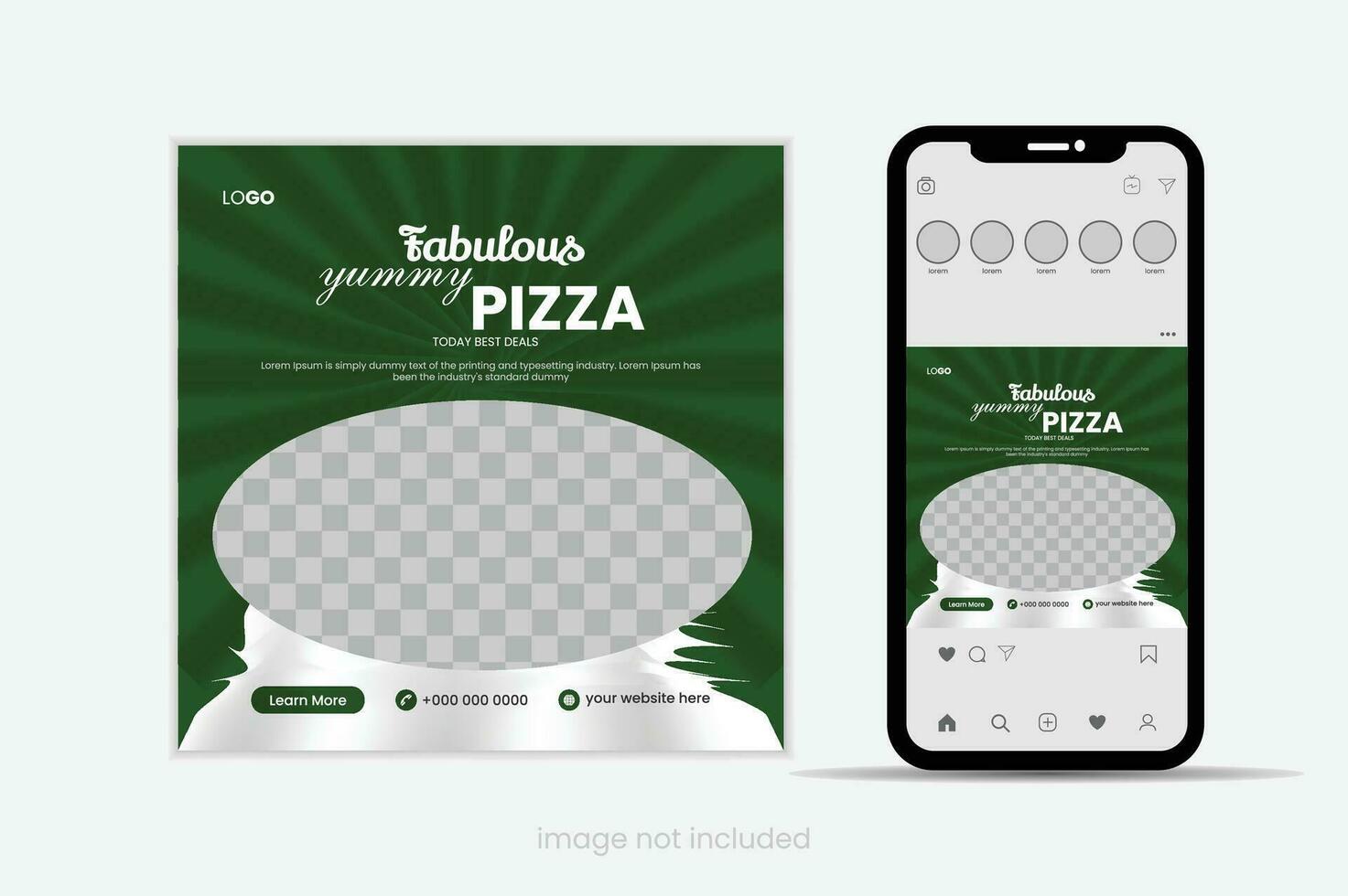 Fast food restaurant business marketing social media post or web banner template design, Fresh Pizza online sale promotion. vector