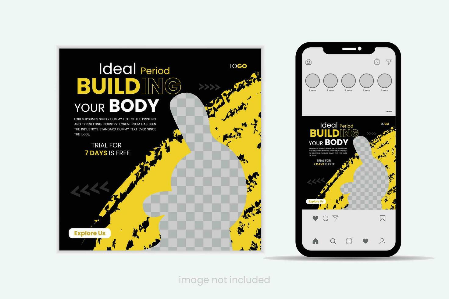 gym weight lifting social media post, gym banner template design pack. vector