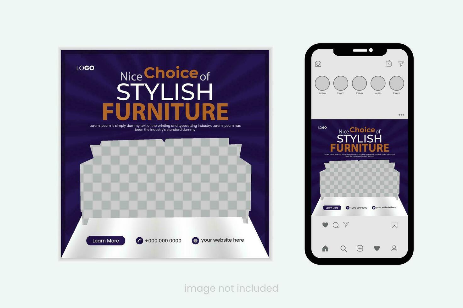 Modern furniture sales creative social media post design template. furniture sale square post design, editable banner design vector