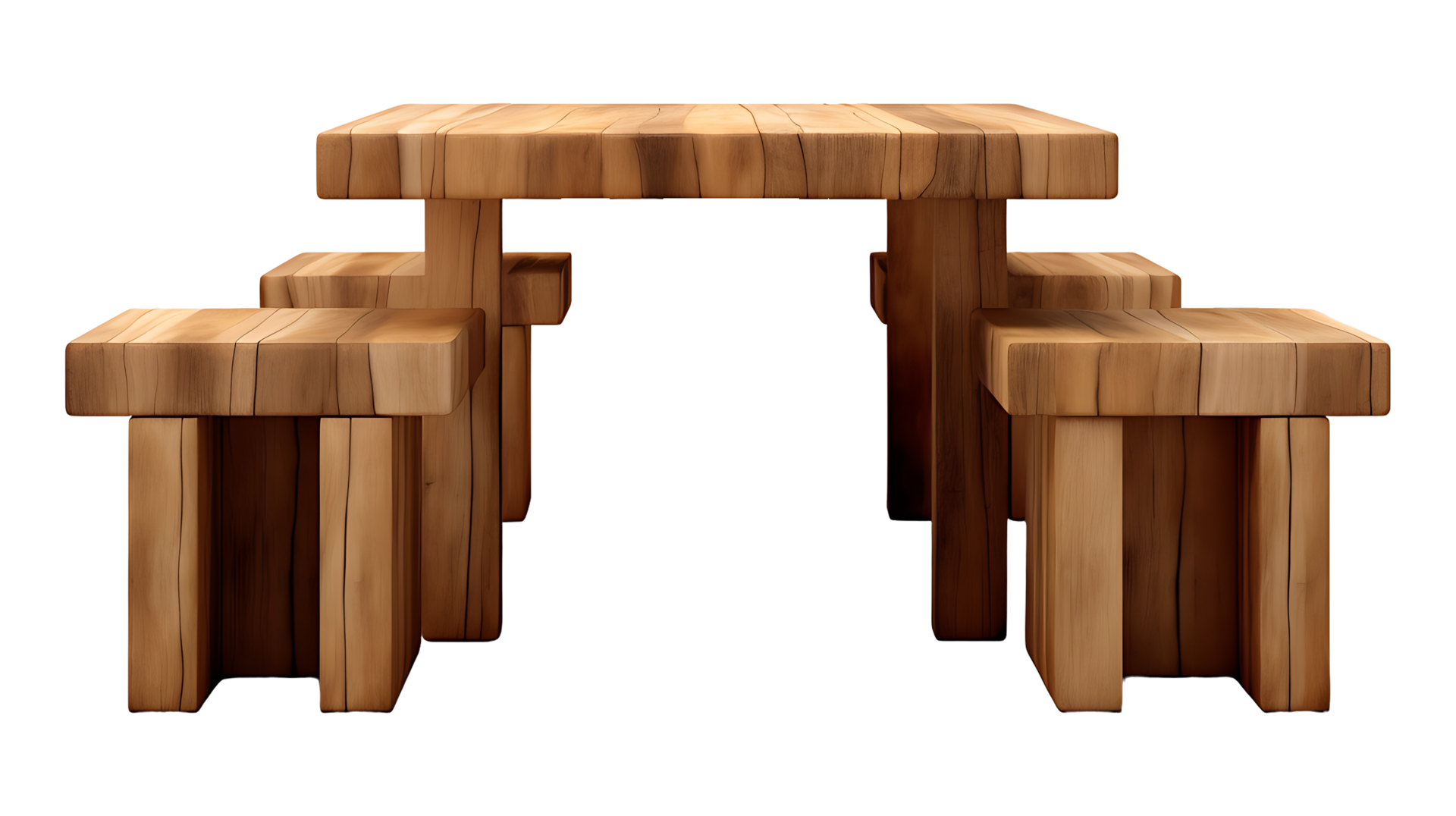 Wood table and chair set on transparent background. wooden table with