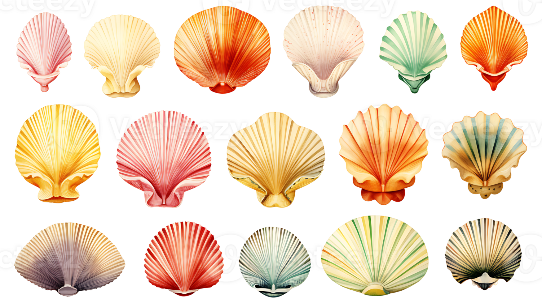 Retro vintage watercolor shells set on transparent background ai generated png