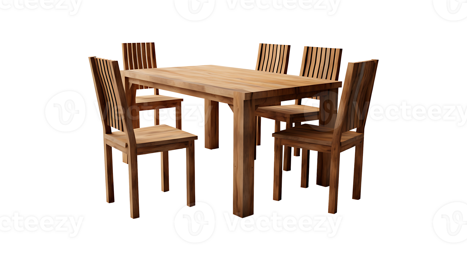 Wood table and chair set on transparent background. wooden table with