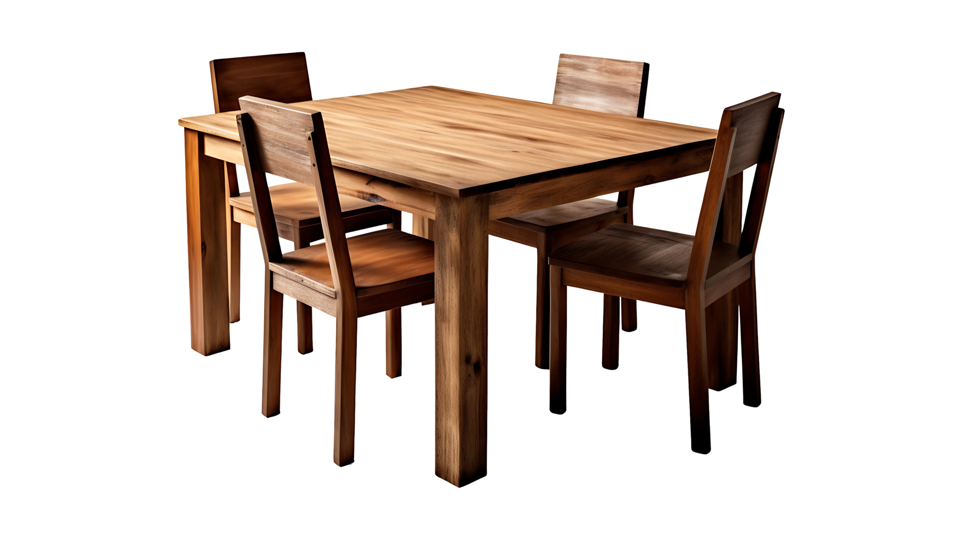 Wood table and chair set on transparent background. wooden table with