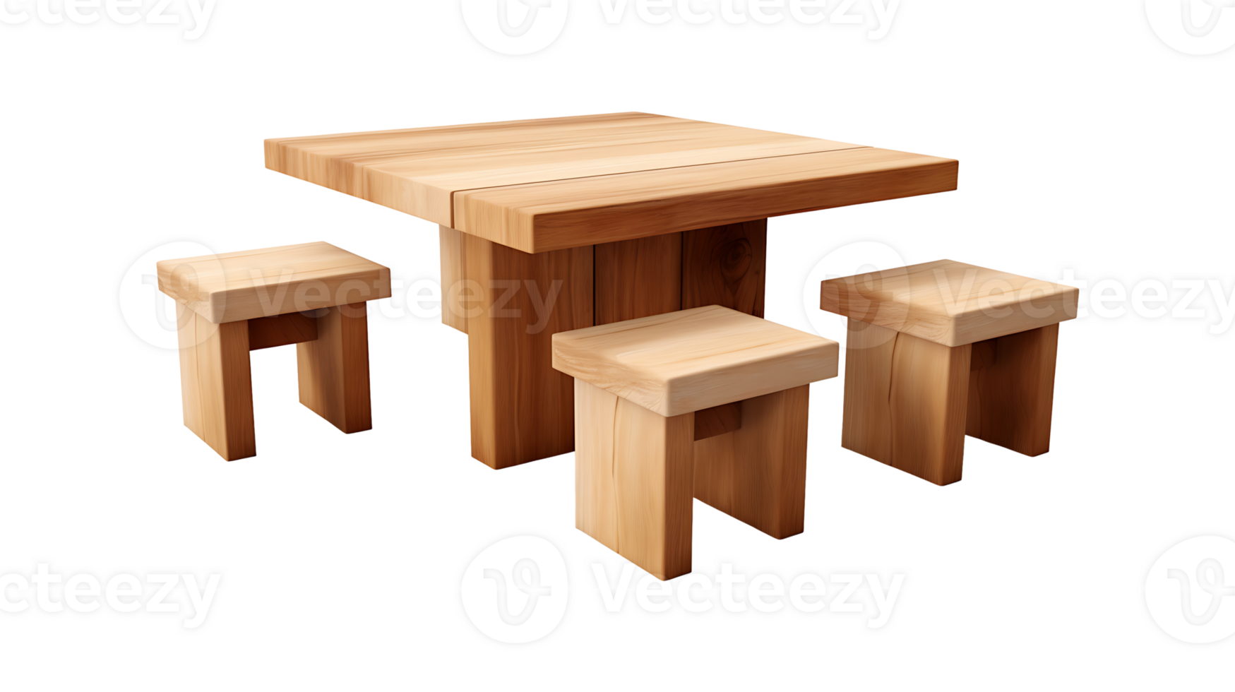 Wood table and chair set on transparent background. wooden table with chair png ai generated