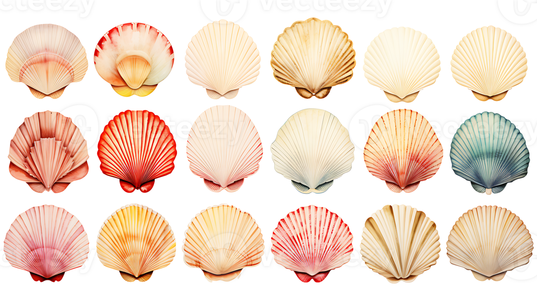 Retro vintage watercolor shells set on transparent background ai generated png