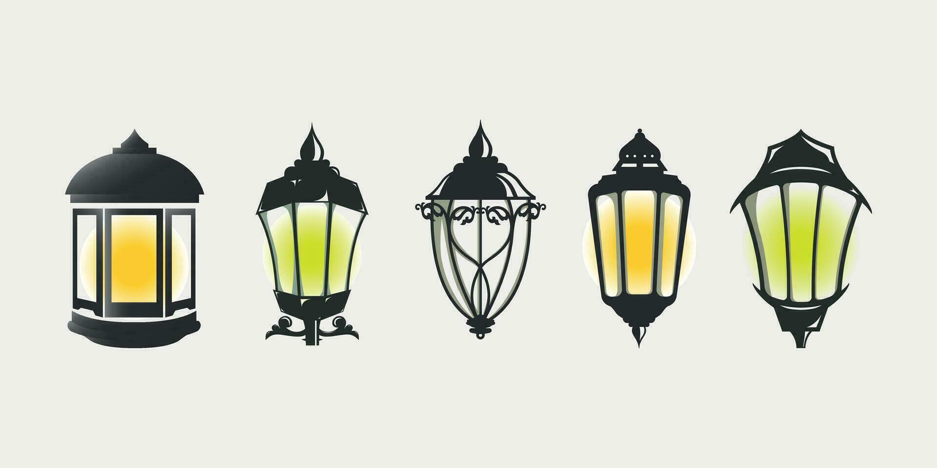 set bundle lantern icon logo, collection of streetlight vector design, illustration of streetlamp