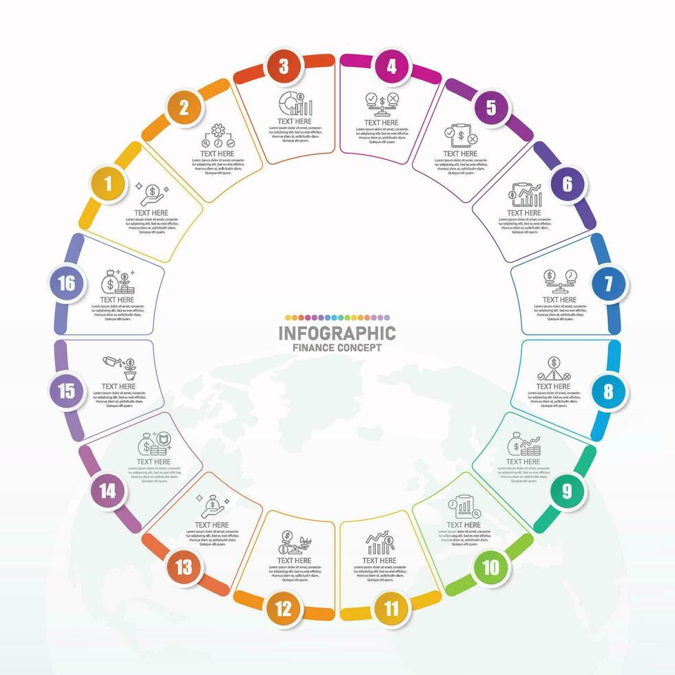 Infographic with 16 steps, process or options. vector