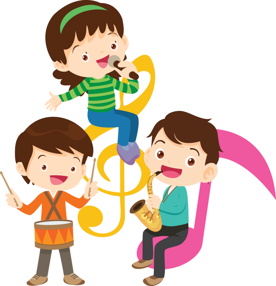 Children sing and Playing Musical instruments music kids png