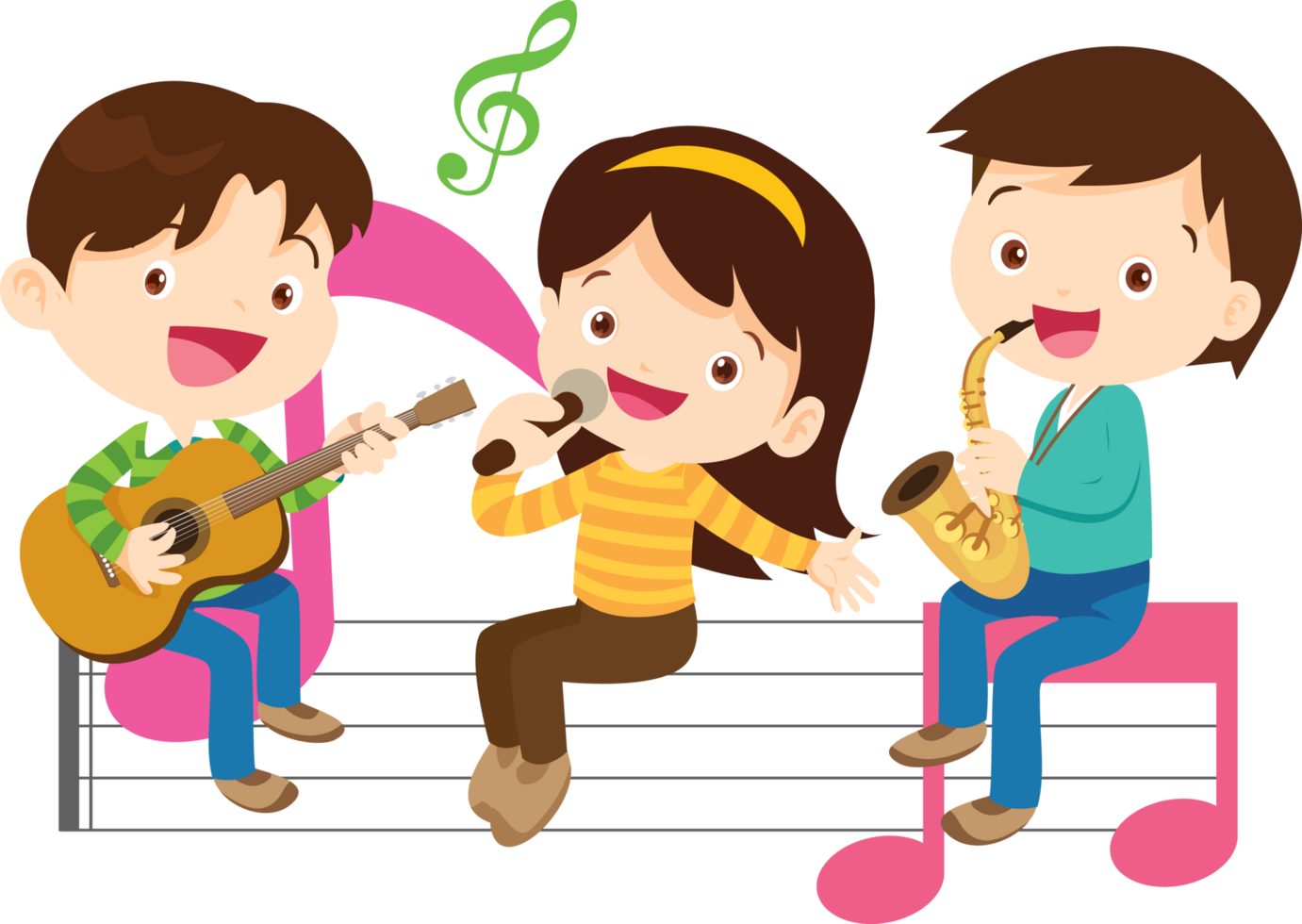 Children sing and Playing Musical instruments music kids png