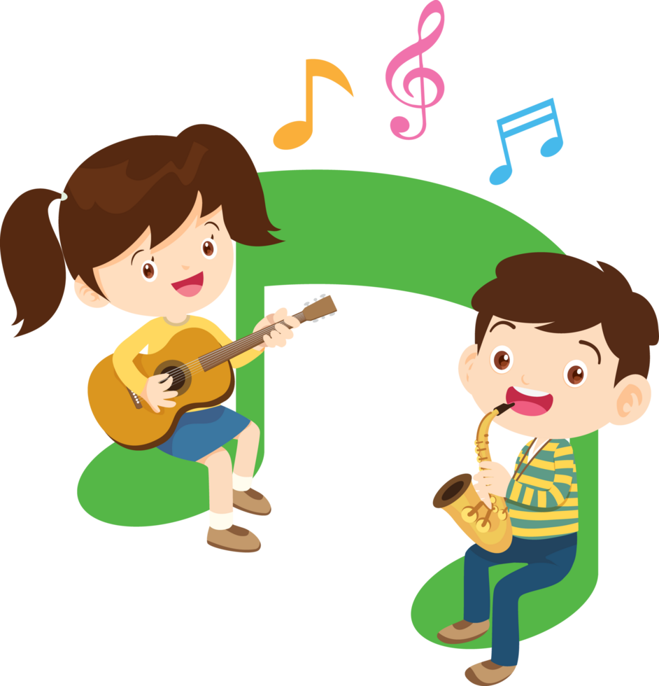 Children sing and Playing Musical instruments music kids png