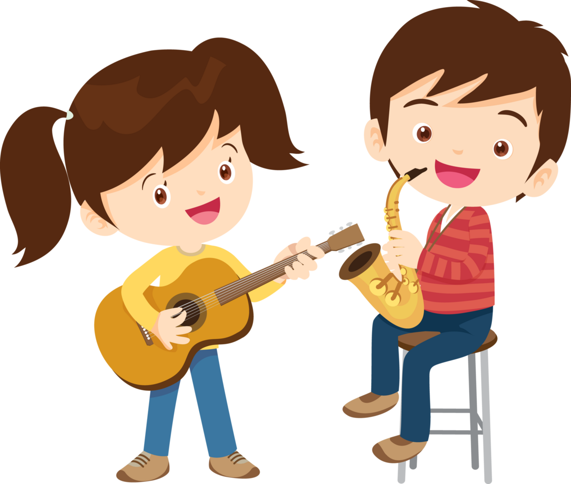 Children sing and Playing Musical instruments music kids png