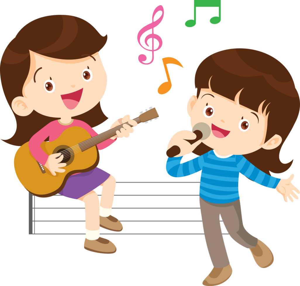 Children sing and Playing Musical instruments music kids png