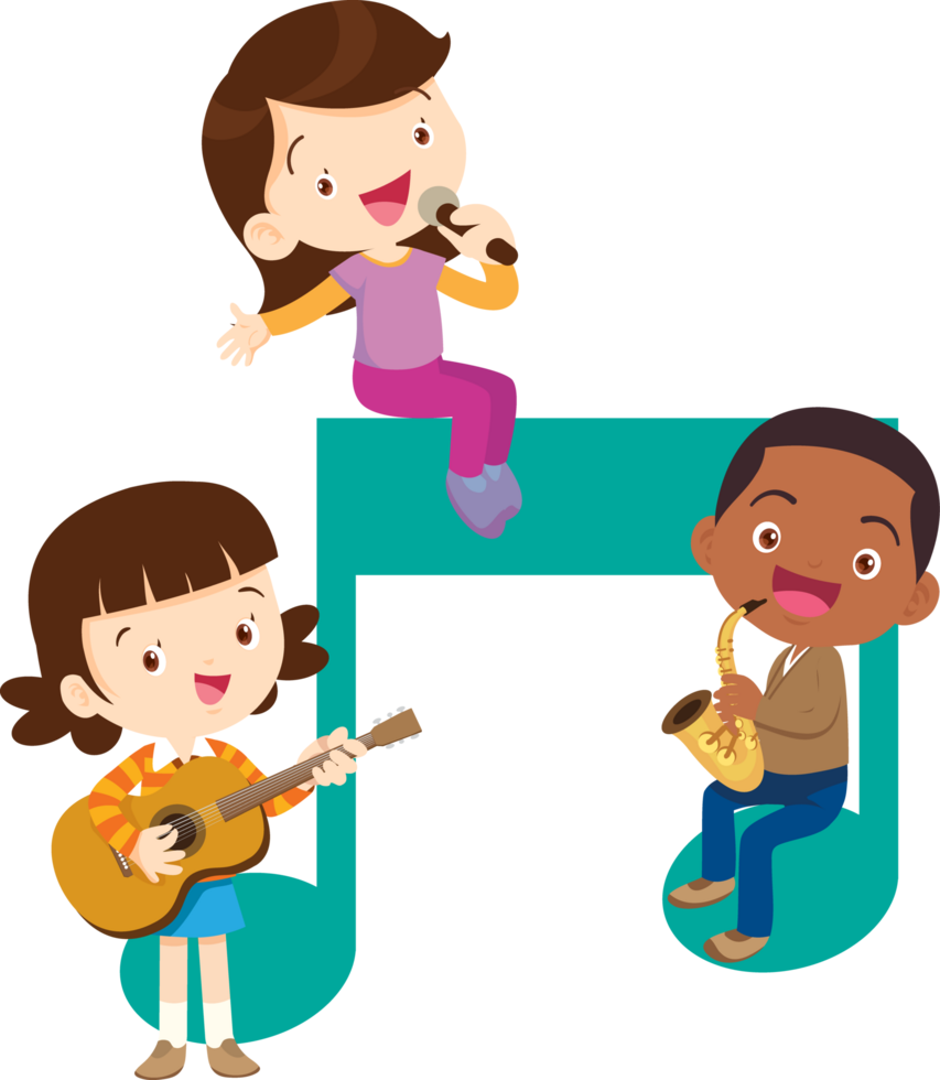 Children sing and Playing Musical instruments music kids png