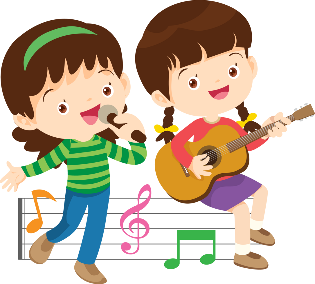 Children sing and Playing Musical instruments music kids png