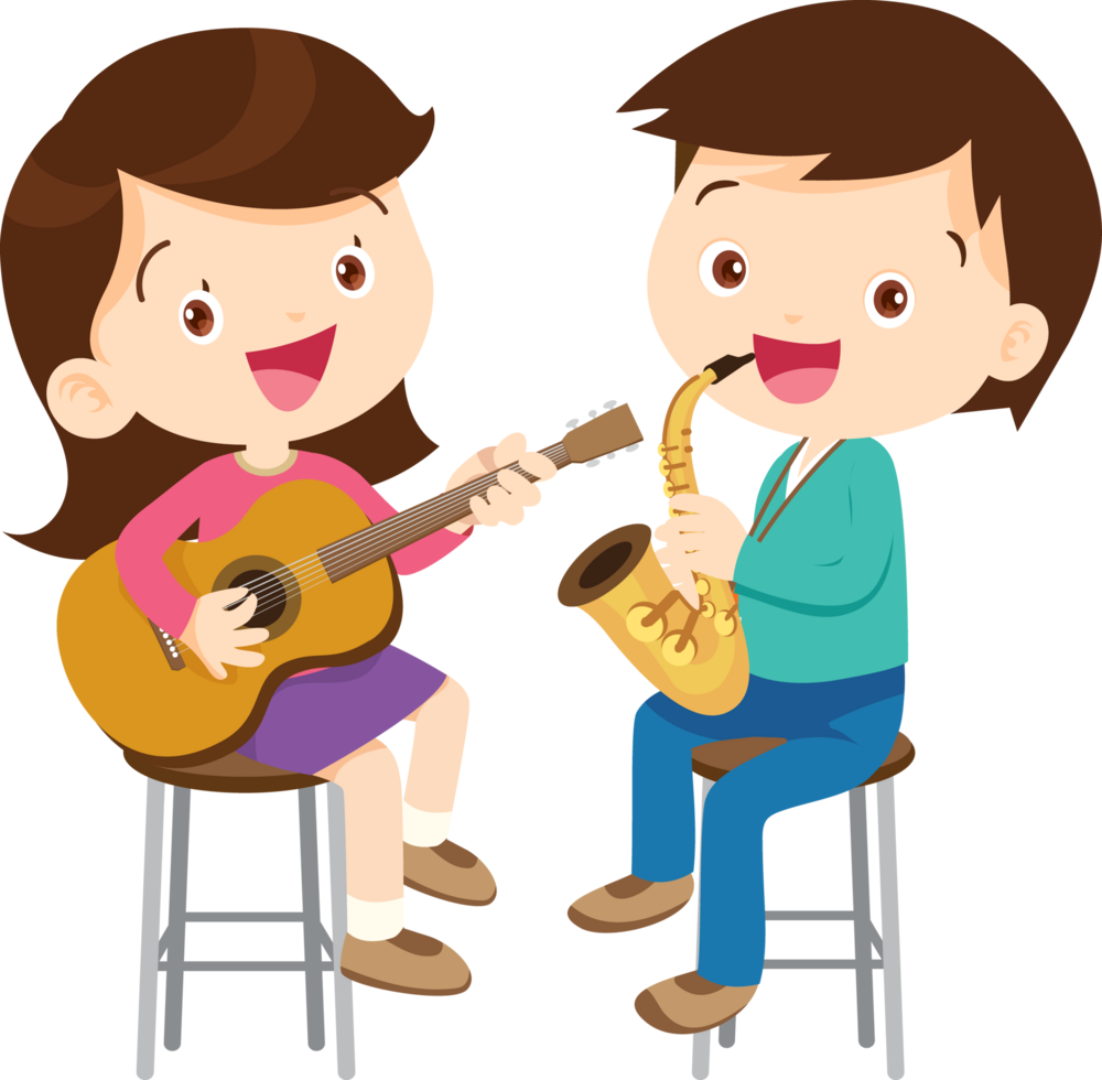 Children sing and Playing Musical instruments music kids png