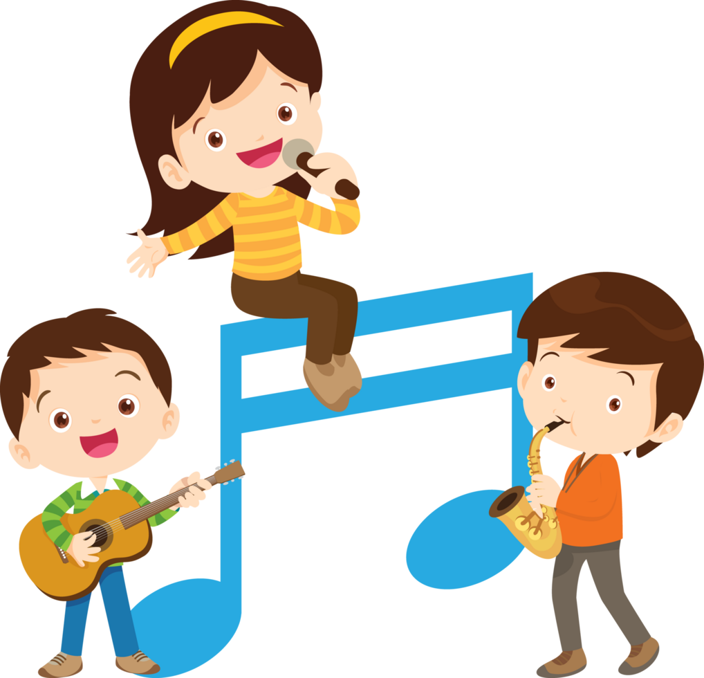 Children sing and Playing Musical instruments music kids png