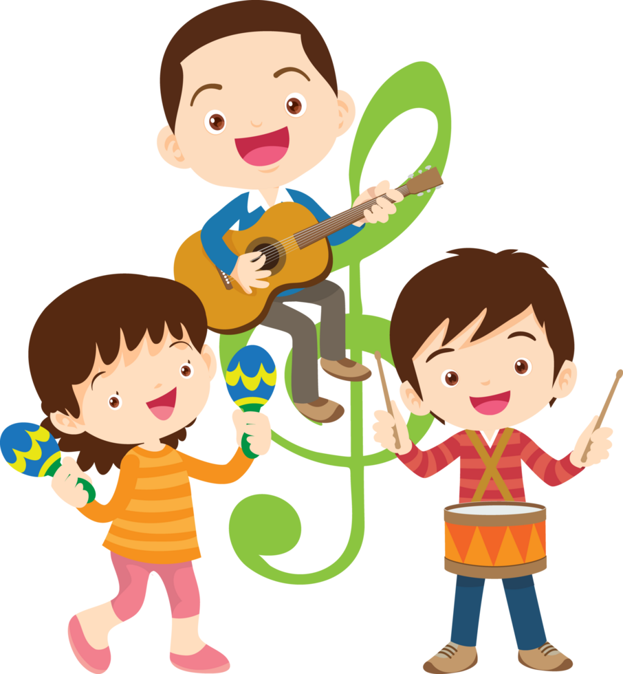 Children sing and Playing Musical instruments music kids png