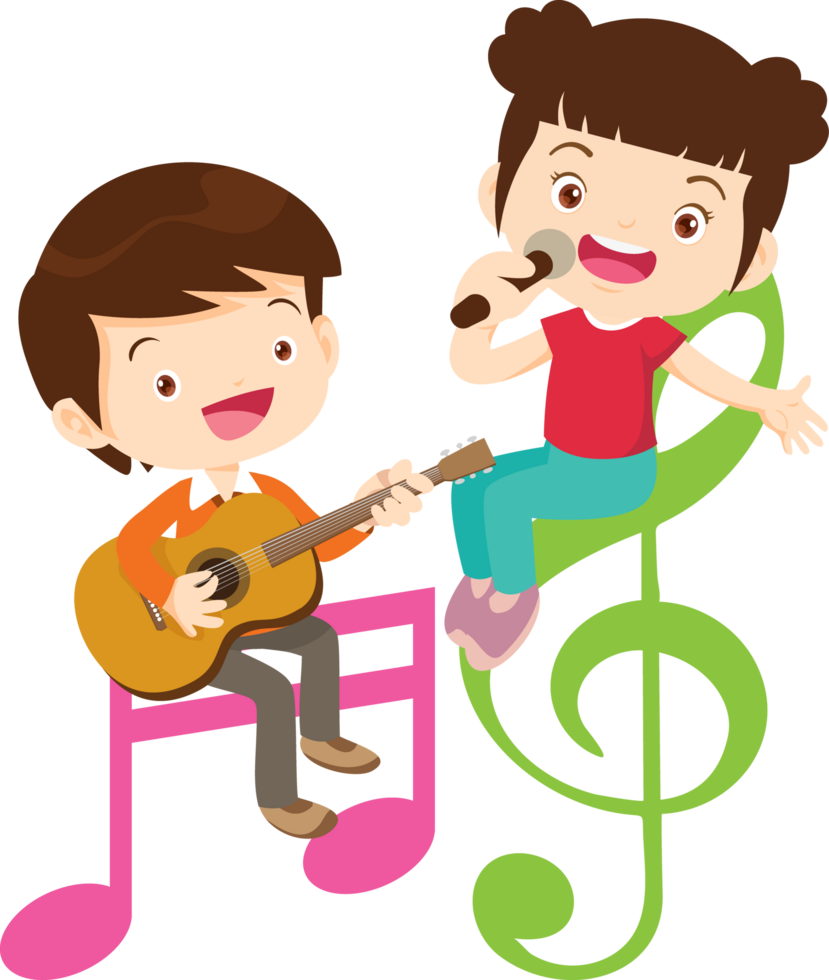 Children sing and Playing Musical instruments music kids png