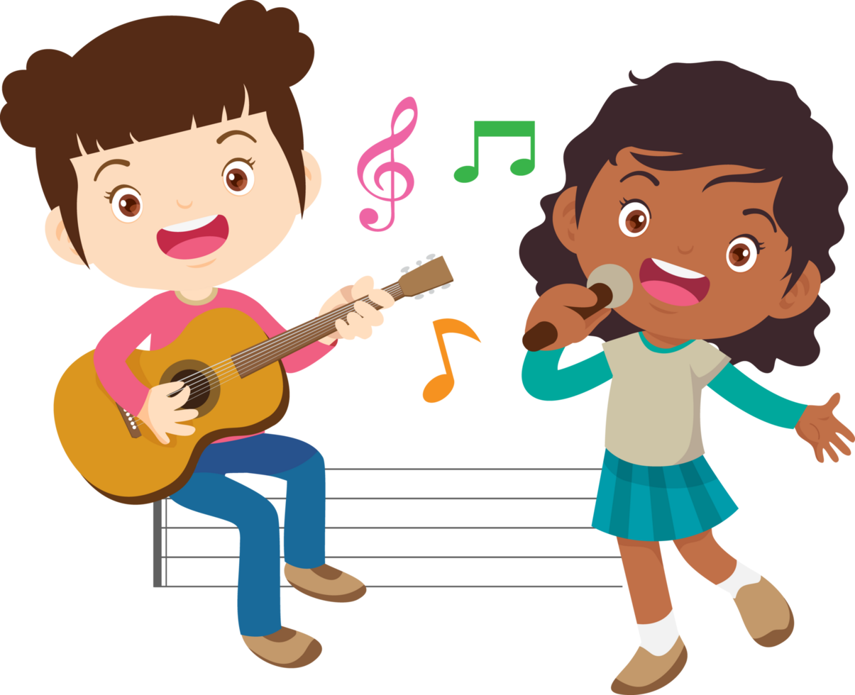 Children sing and Playing Musical instruments music kids png