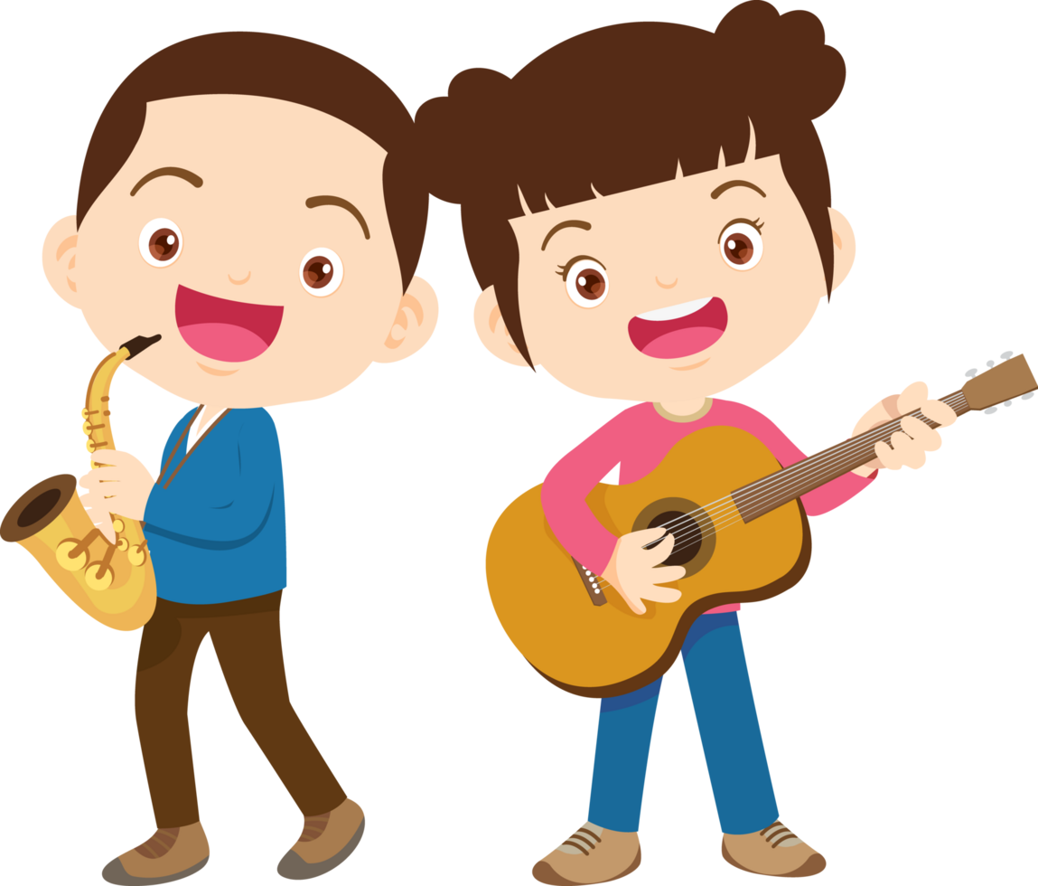 Children sing and Playing Musical instruments music kids png