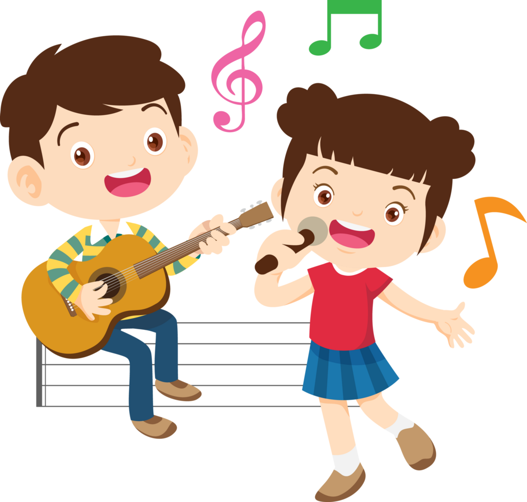 Children sing and Playing Musical instruments music kids png