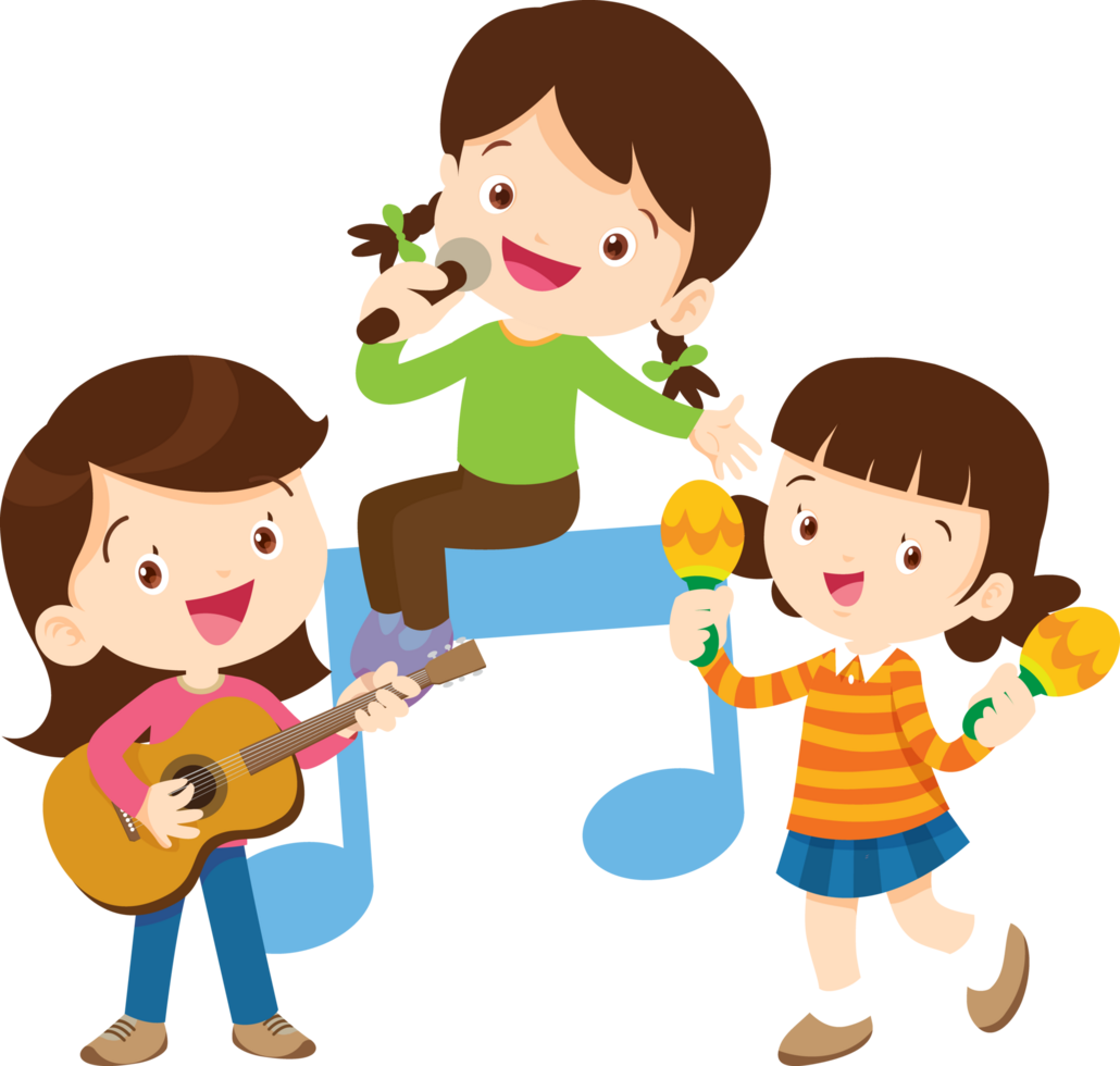 Children sing and Playing Musical instruments music kids png