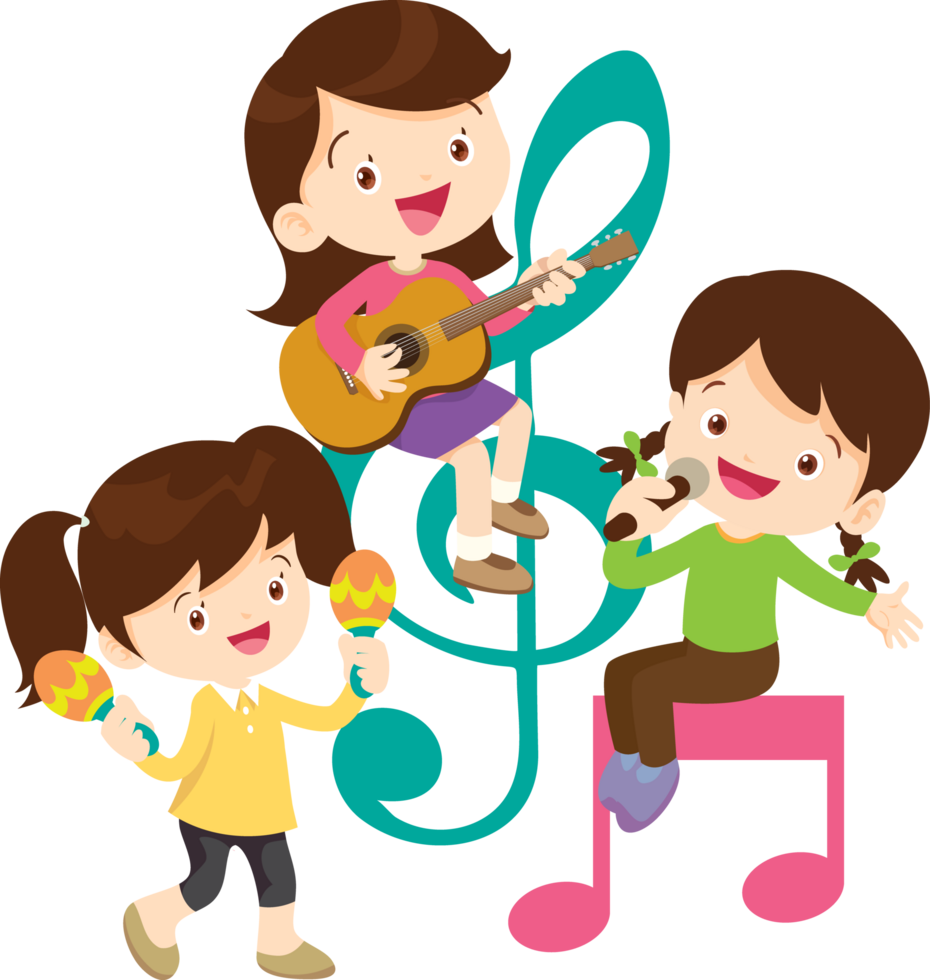 Children sing and Playing Musical instruments music kids png