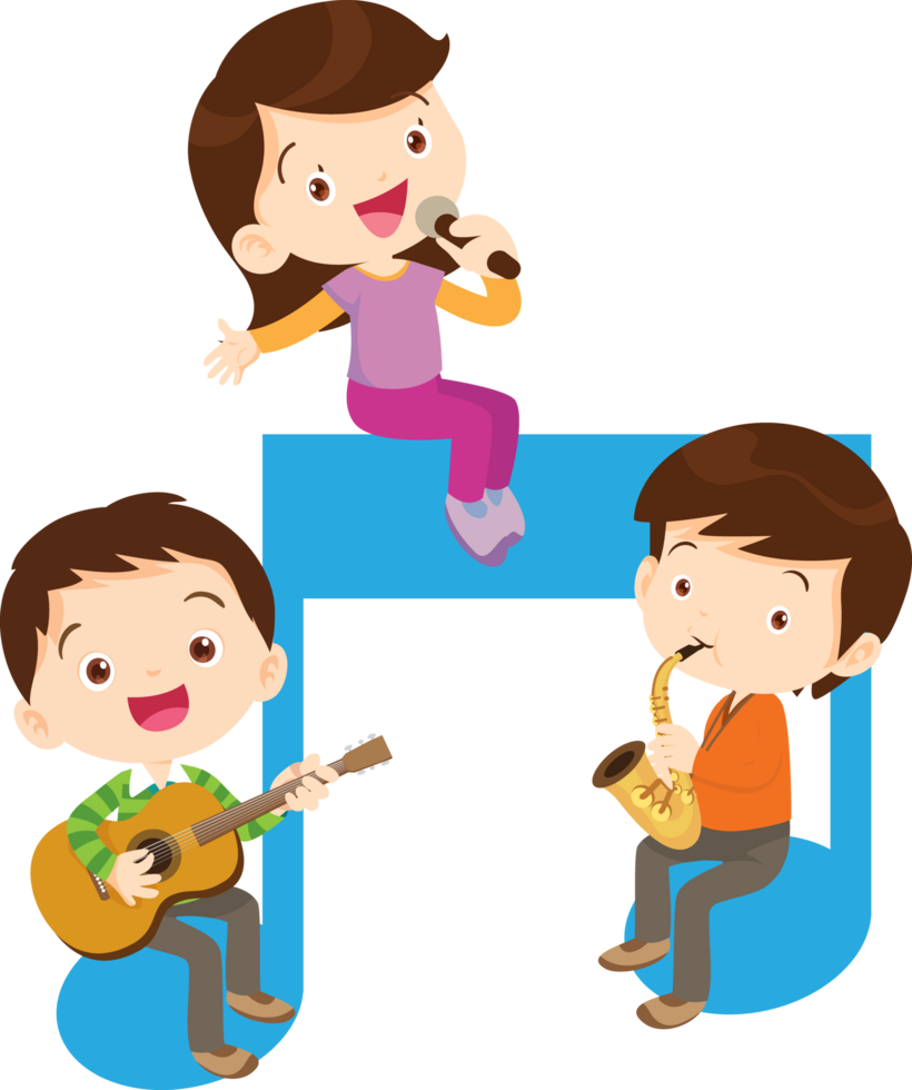 Children sing and Playing Musical instruments music kids png