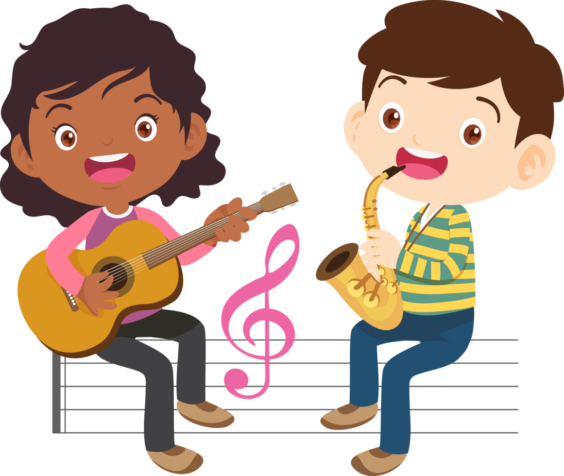 Children sing and Playing Musical instruments music kids png