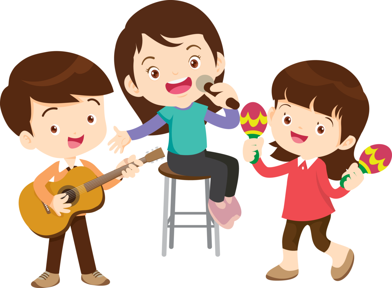 Children sing and Playing Musical instruments music kids png