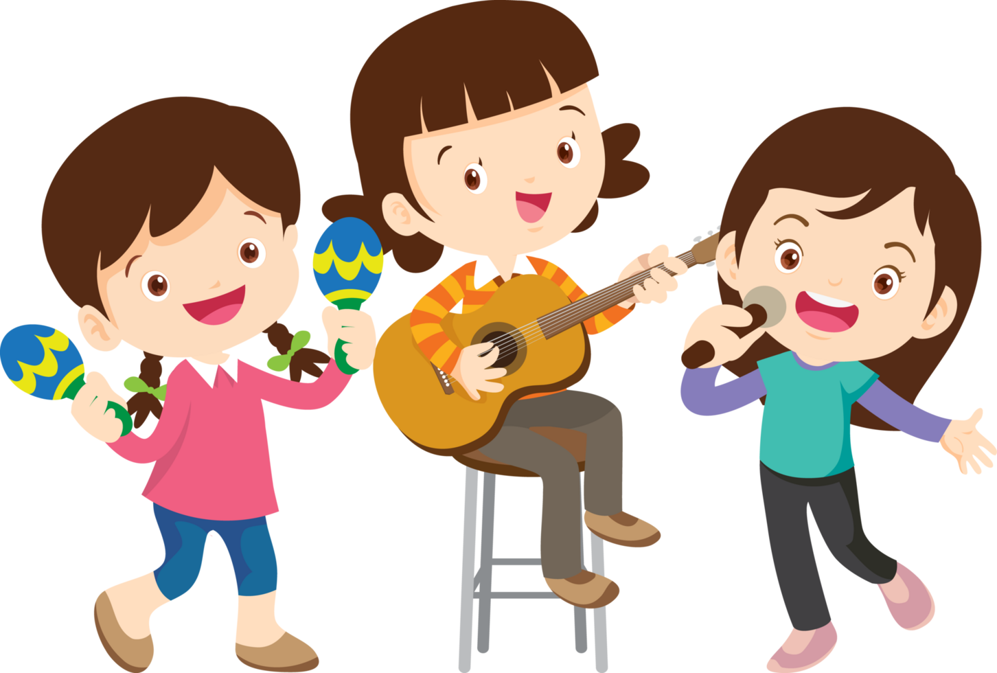 Children sing and Playing Musical instruments music kids png