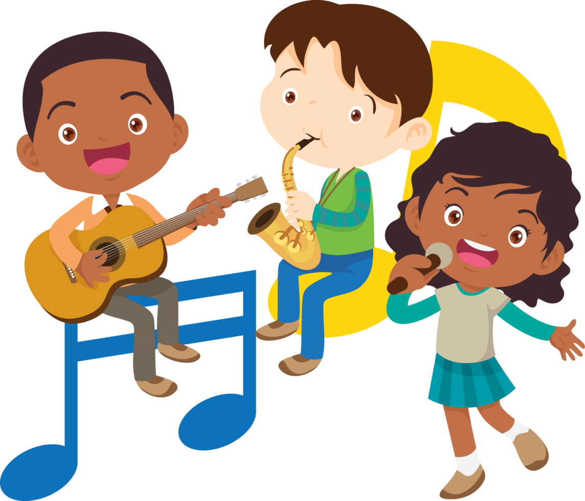 Children sing and Playing Musical instruments music kids png