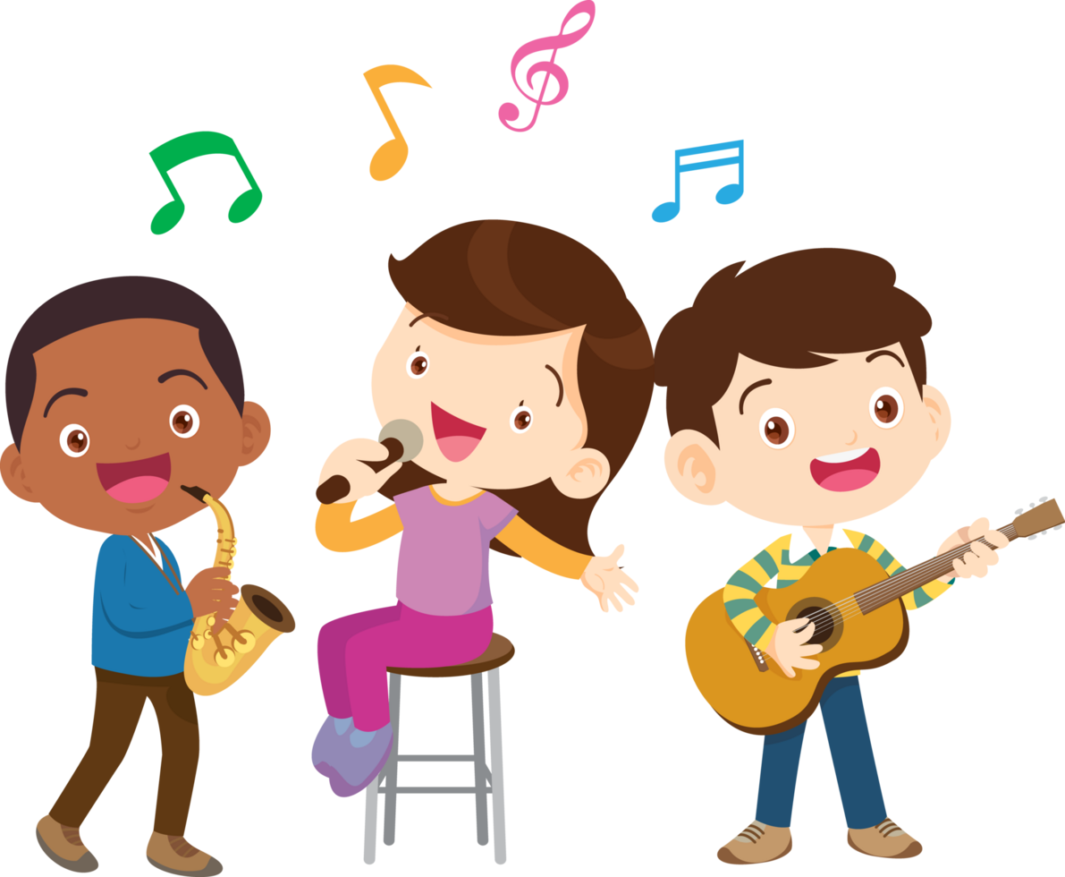 Children sing and Playing Musical instruments music kids png