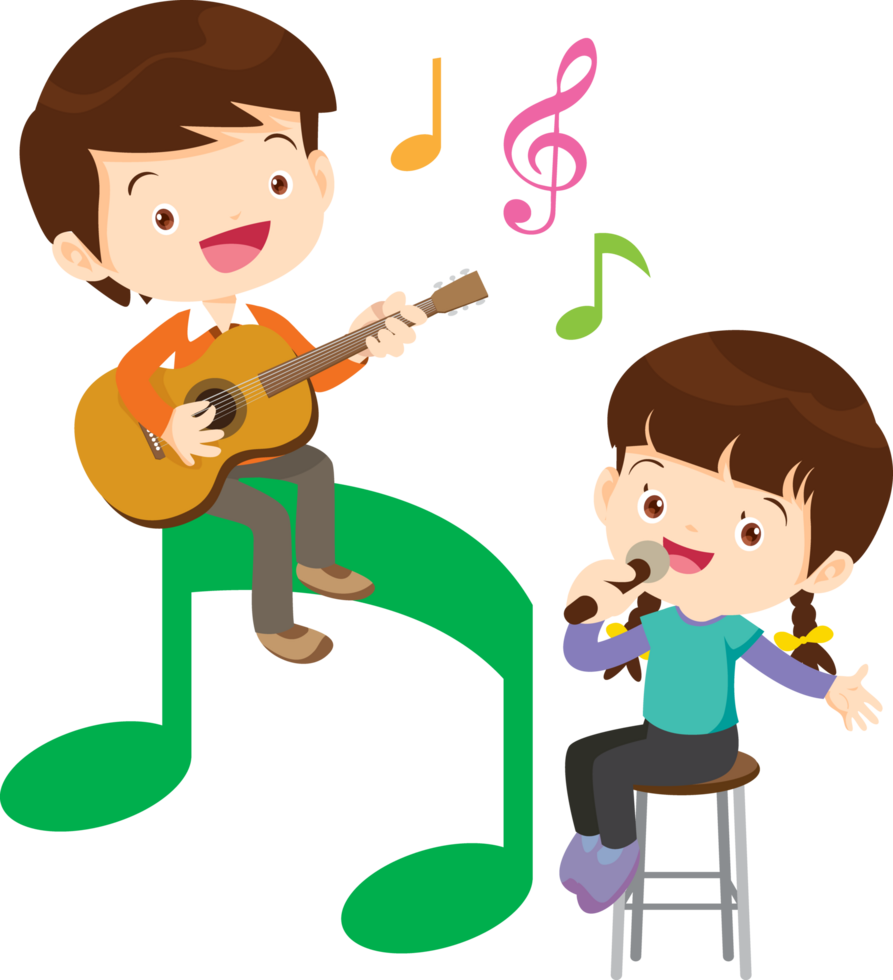 Children sing and Playing Musical instruments music kids png
