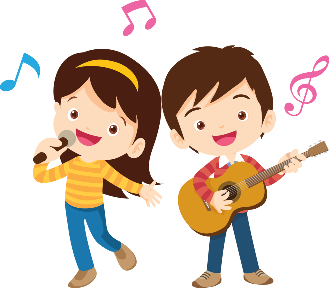 Children sing and Playing Musical instruments music kids png