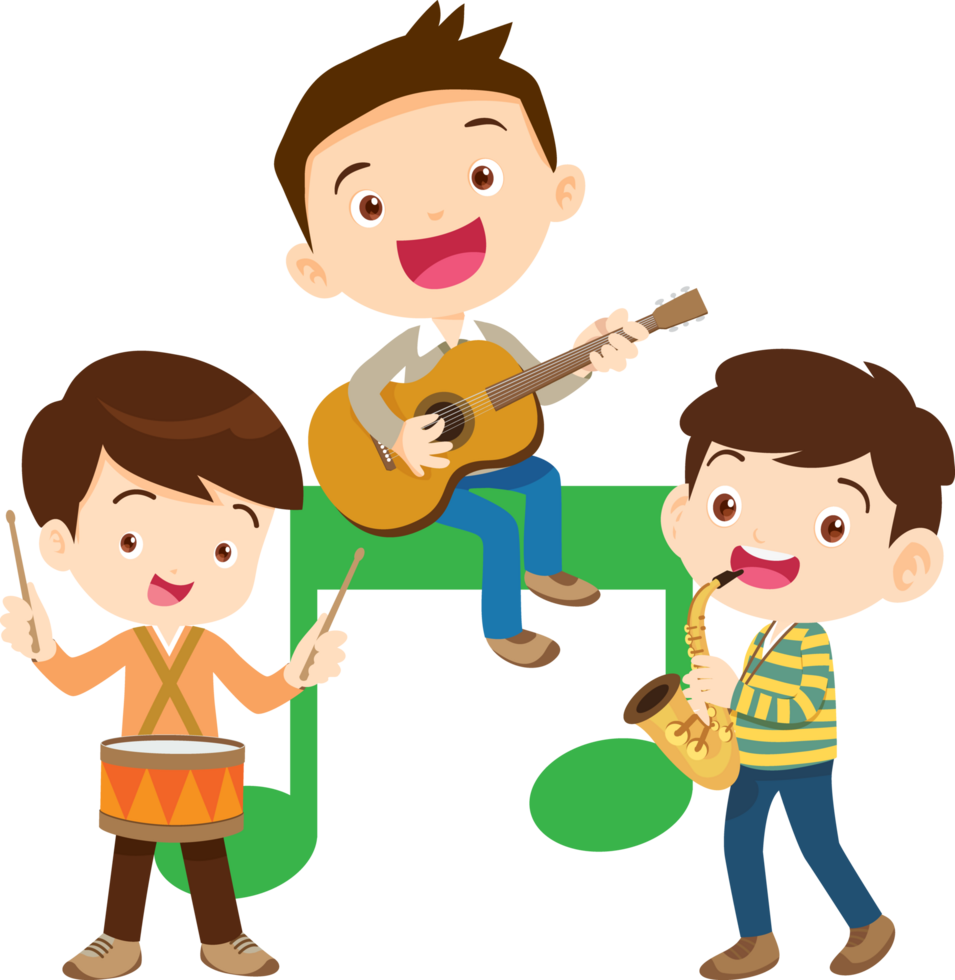 Children sing and Playing Musical instruments music kids png