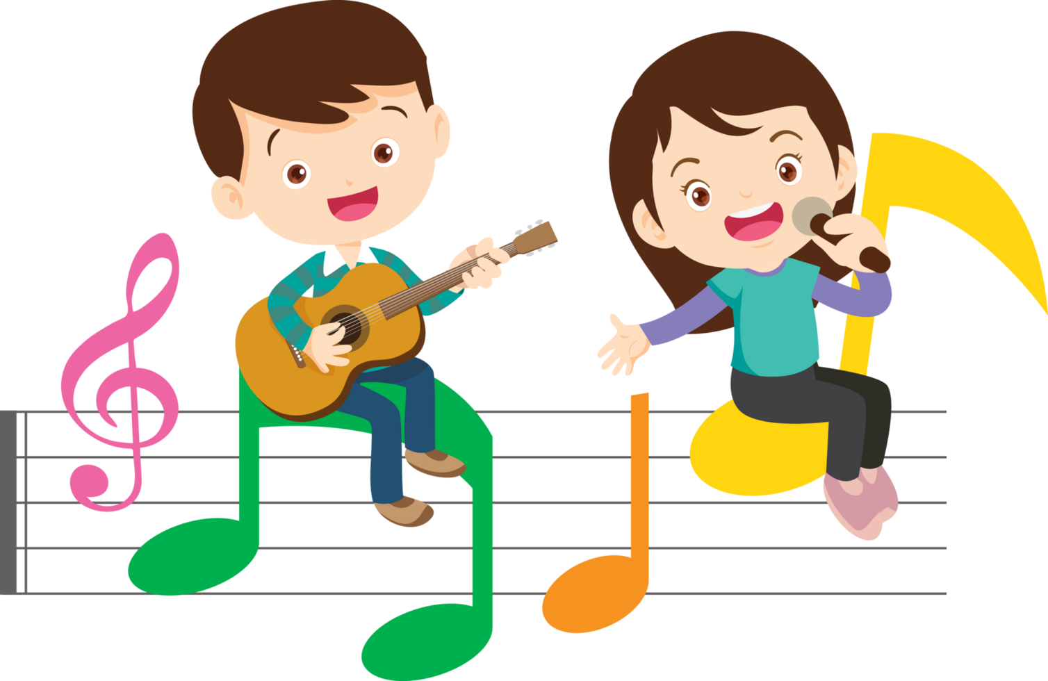 Children sing and Playing Musical instruments music kids png