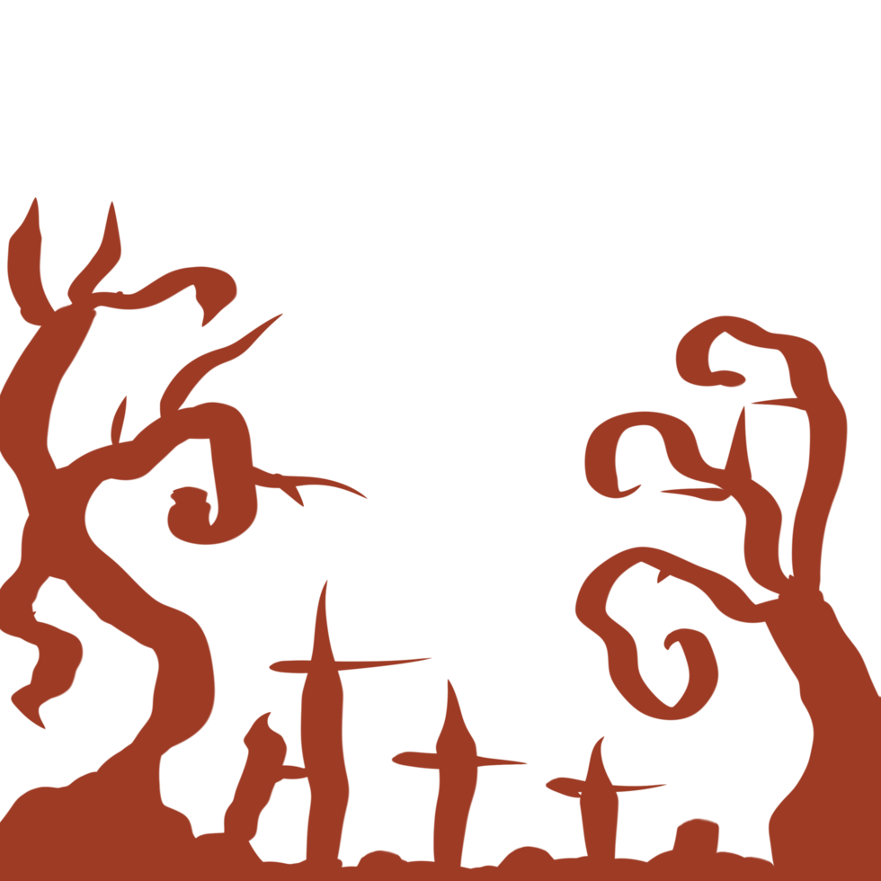 a picture of a halloween scene with a graveyard and trees png