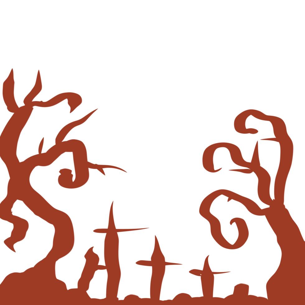 a picture of a halloween scene with a graveyard and trees png