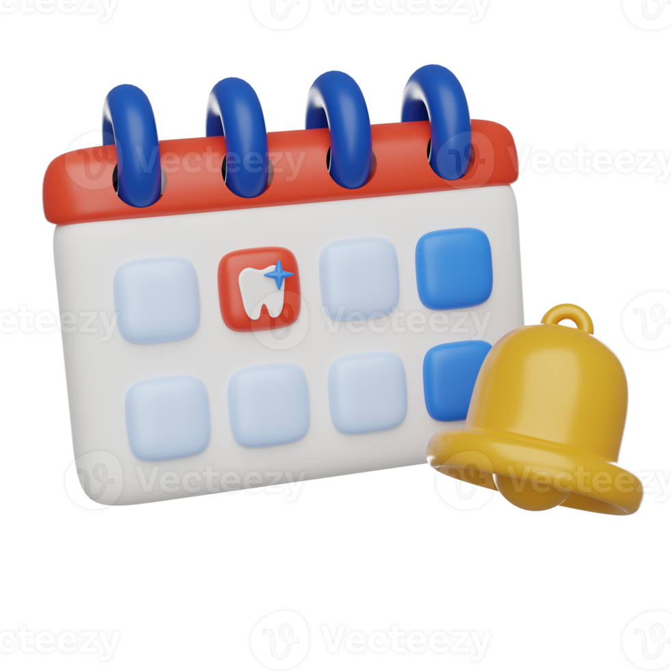 Reminder calendar for visiting the dentist. 3D render icon png