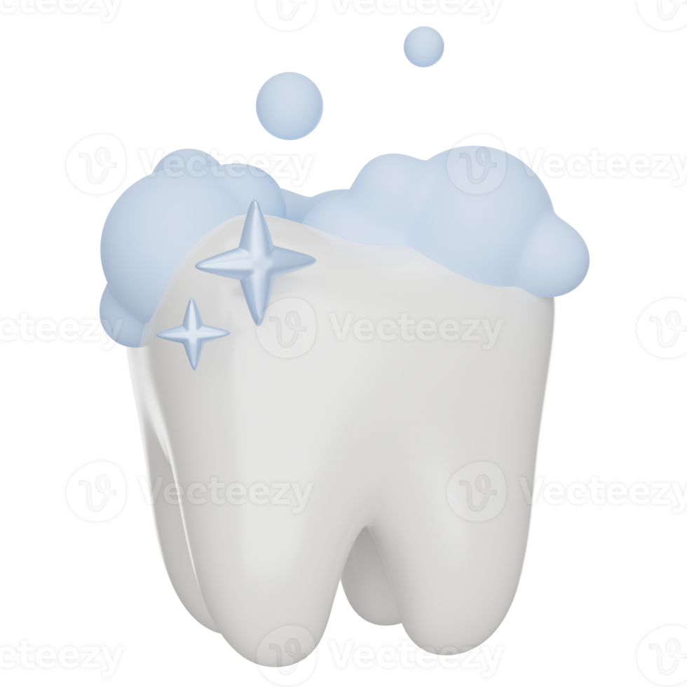 Tooth cleaning, brushing teeth with bleaching effect. 3D render icon png